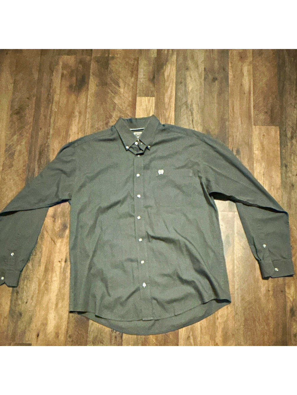 Cinch Men's Gray Solid Woven Button-Up Shirt Long Sleeve Button-Down Pockets M